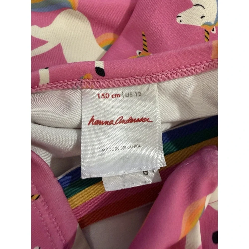 Hanna Andersson Pink Rainbow Unicorn One Piece Swimsuit Sz 12 Cute Play Pool